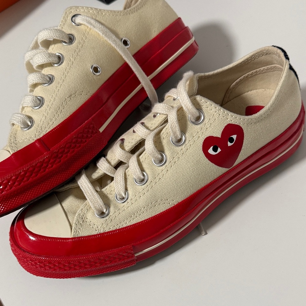 Converse / Comme des Garçons Cream and Red Canvas Sneakers